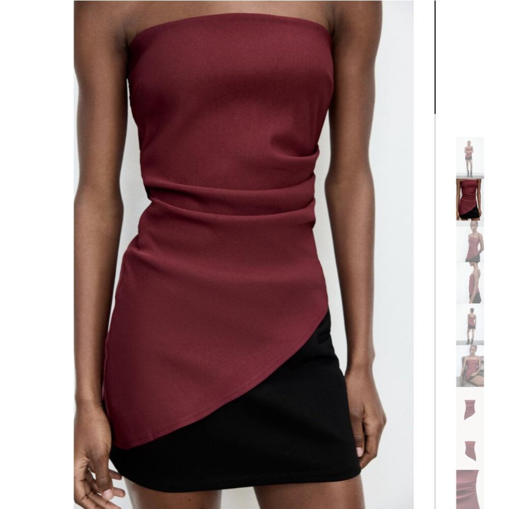 NWT ZARA ASYMMETRIC GATHERED TOP BURGUNDY